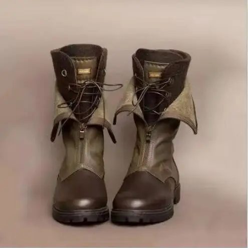 Женские ботинки до середины икры; chaussure; ботинки гладиаторские на низком каблуке в винтажном стиле из искусственной кожи; matin; обувь на шнуровке; женская обувь; zapatos mujer sapatoH501 - Цвет: green
