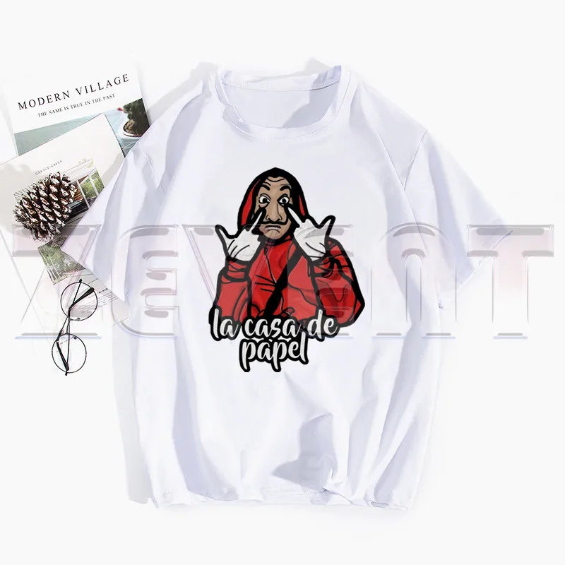 

Tee La Casa De Papel Men's T Shirt Vintage Round Neck Tshirt House of Paper Money Heist T-Shirt Tops