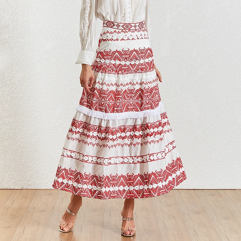 TWOTWINSTYEL/винтажная Женская юбка с кисточками, с высокой талией, с принтом, в стиле пэчворк, макси, юбки женские, модная летняя новая одежда