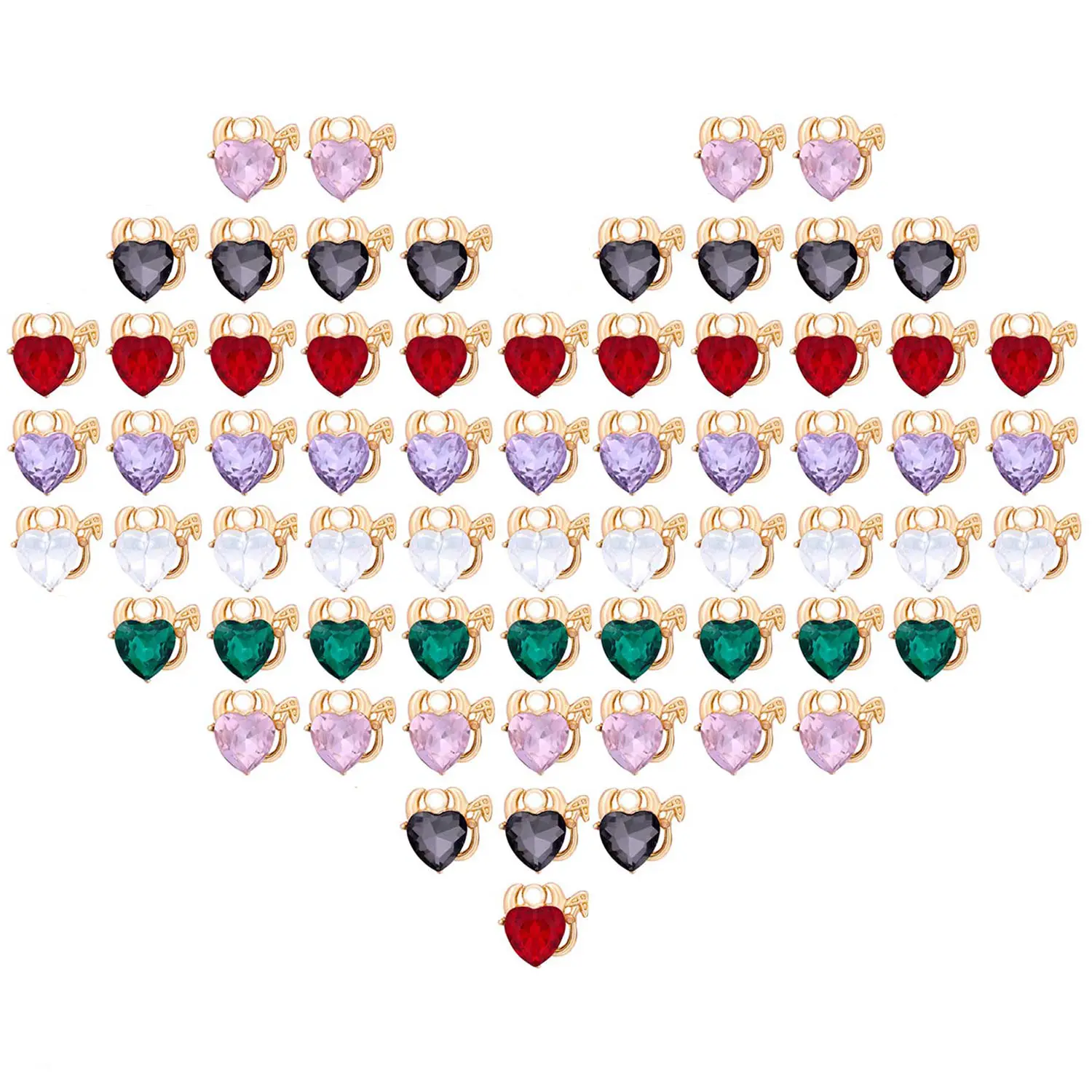 72pcs 6 색 블 링 크리스탈 사랑 심장 펜 던 트 상자 DIY 만들기 공예 귀걸이 팔찌 목걸이 수 제 보석 키트 선물 세트