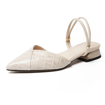 

Pointed Toe Sandals Women Fashion Beige Colors High Quality Cow Leather Buckle Strap Shoes Elegant Basic Sandals