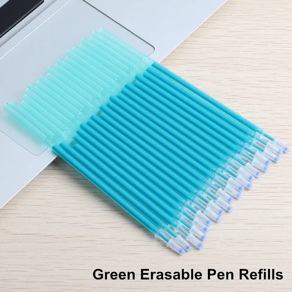 Набор стираемых ручек 20 шт, сменные чернила черного и синего цвета для гелевой ручки длиной 12,9 см, пишущие ручки 0,5 мм для офиса и школы, волшебные заправки - Цвет: 20PCS Green Refill