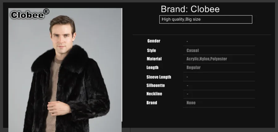 3XL Plus Size Men Fur Coat Autumn Winter Black Casual Synthetic Leather Jacket Turn-down Collar Faux Mink Fur Outwear X810