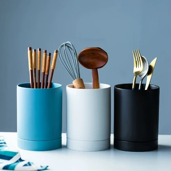 

Cylindrical Chopstick Storage Box Drainable Drain Chopsticks Organizer Tube Ceramic Tableware Storage Holder Kitchen Containers