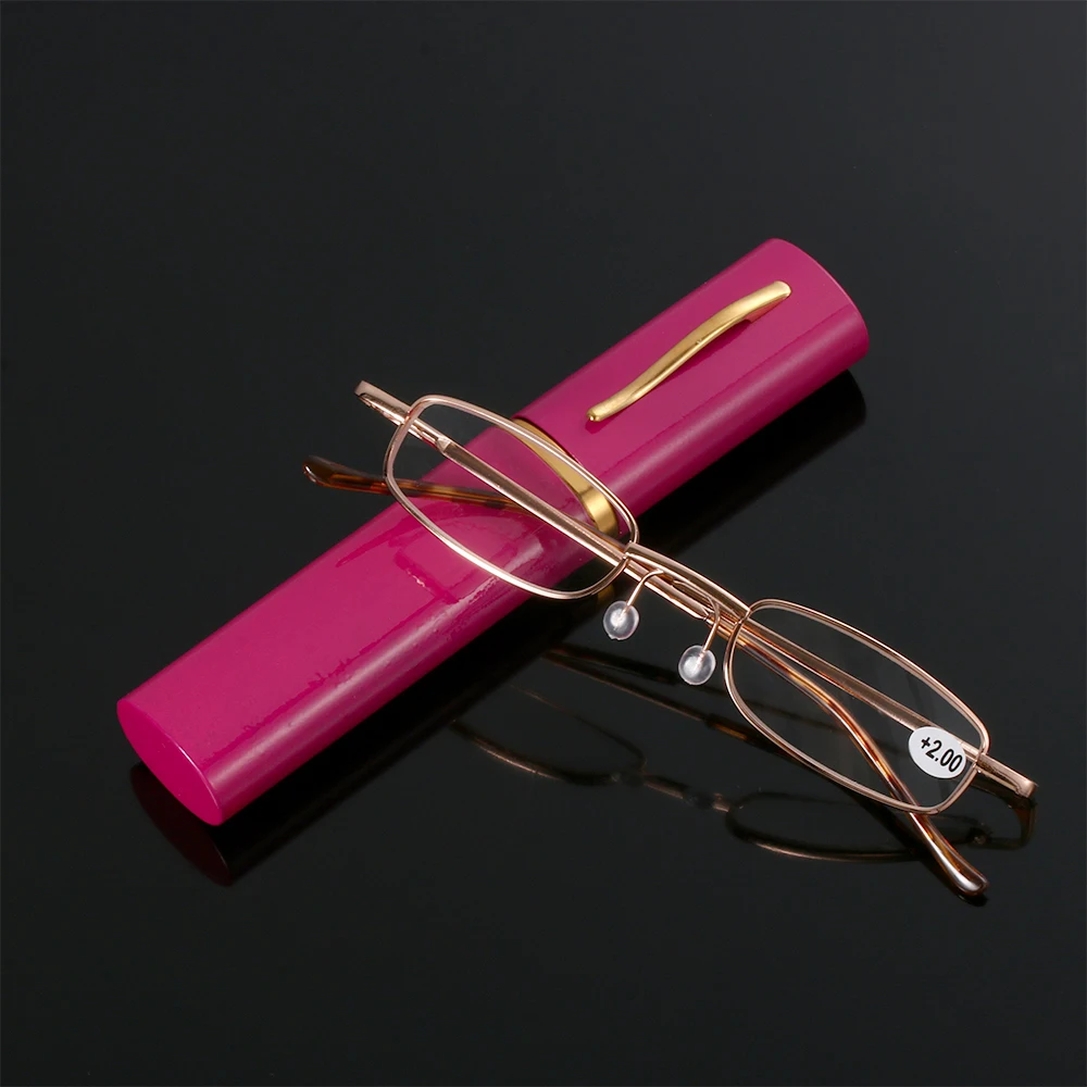 Style2-Rose Red Унисекс Мини Портативный металлическая оправа очков для чтения с металлической чехол стройной изящной девушки глаз Уход За Зрением очки для чтения+ 1,0 до 4,0 - Цвет оправы: Style2-Rose Red