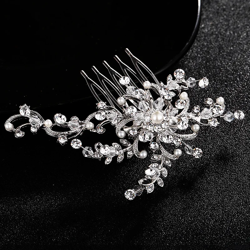 Crystal Flower Delicate Wedding Bridal Hair Comb Sparkling and Leaf Shape Bridal hair headdress Accessories FS58