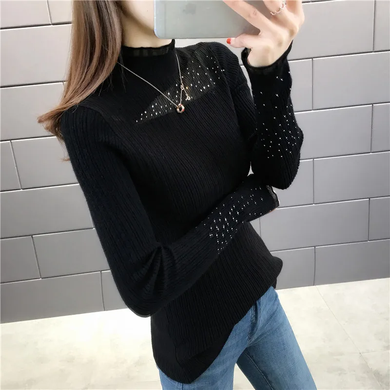 OHCLOTHING 154025 на открытом воздухе дорожки] настоящая фотография, новинка кружевное платье с воротником, Лидер продаж свитер джемпер 43 - Цвет: black