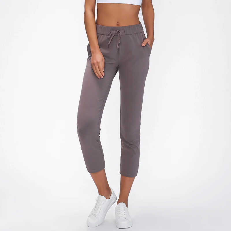 Cream High Waist Drawstring Sport Fitness Cropped Joggers Sweatpants Women Naked-feel Fabric Training Gym Yoga Capri Pants Cream High Waist Drawstring Sport Fitness Cropped Joggers Sweatpants Women Naked-feel Fabric Training Gym Yoga Capri Pants