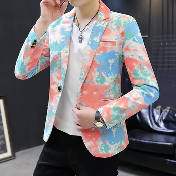

2020 Men New Style Spring Printed Camouflage Suit Teenager Slim Fit Casual Cotton Linen Suit