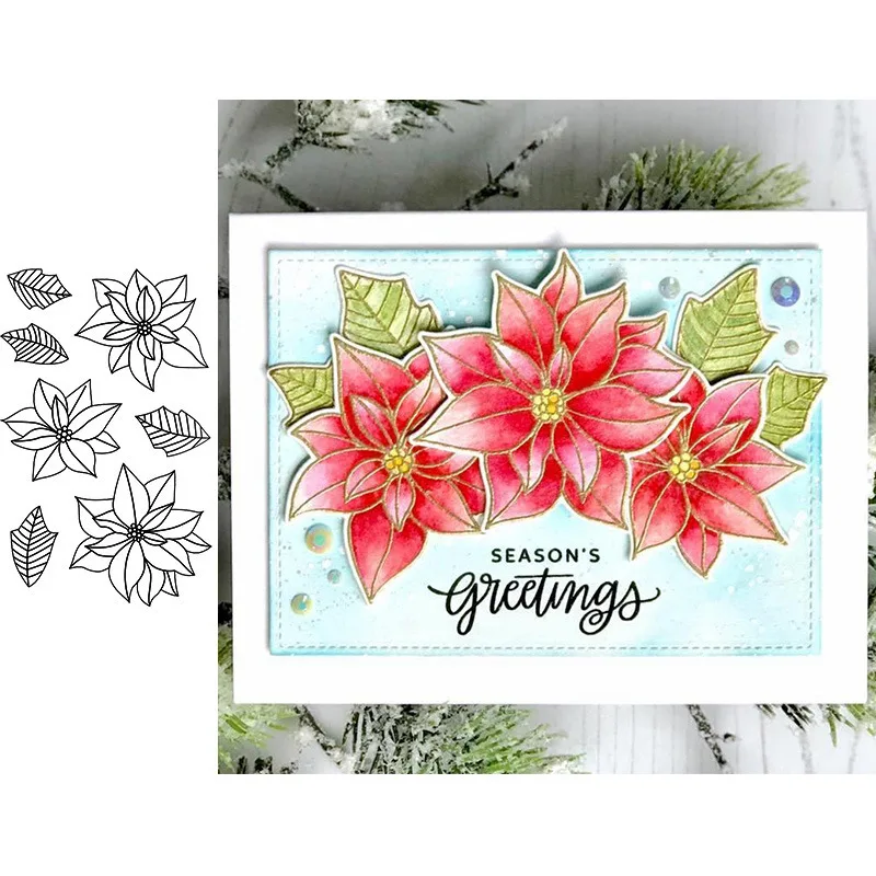 

Flower Poinsettia Clear Stamps for Scrapbooking and Card Making Silicone Craft Stamps Transparent New 2019