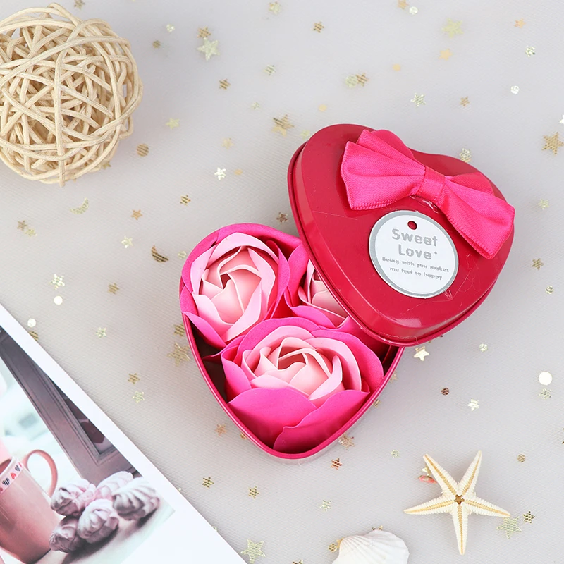 Rose red Сердце ароматизированное мыло для ванны с лепестками роз свадебные украшения подарок 3 шт - Цвет: Rose red