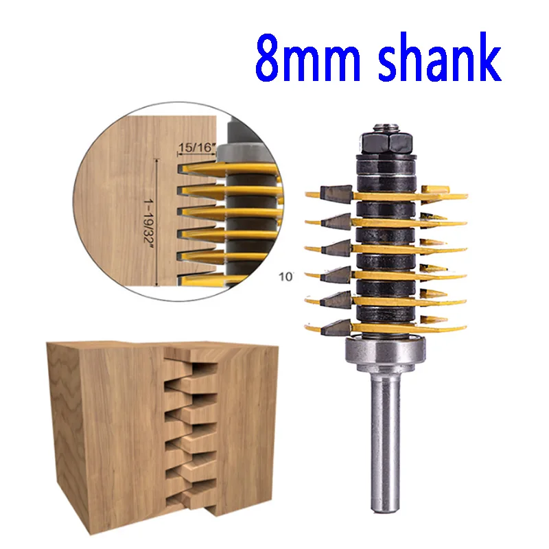 

1pc 8mm Shank 1/2shank Brand New 2 Teeth Adjustable Finger Joint Router Bit Tenon Cutter Industrial Grade for Wood Tool