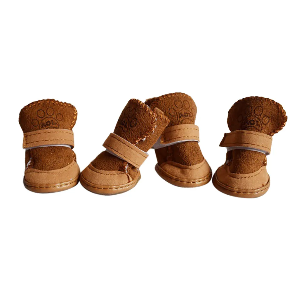 S-xl Winter Warm Shoes For Dogs 4pcs/set Cute Dog Boots Snow Walking Cotton Blend Puppy Sneakers Pet Supplies Dropshipping e2 - Цвет: khaki