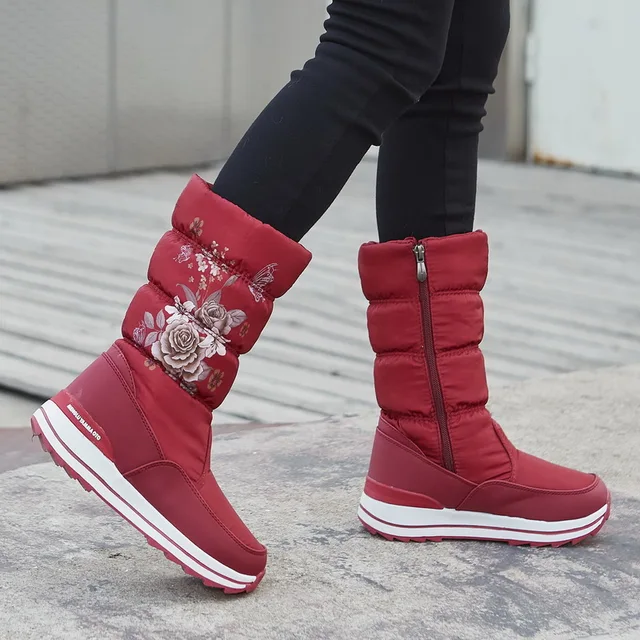 Women snow boots  platform winter boots thick plush waterproof non-slip boots  fashion women winter shoes  warm fur  botas mujer K380-Red