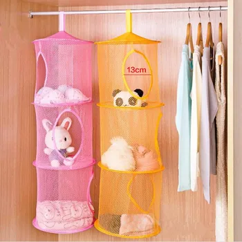 

Foldable 3 Shelf Hanging Storage Net Kids Toy Organizer Bag cylindrical storage basket for Home Wall Door Closet store