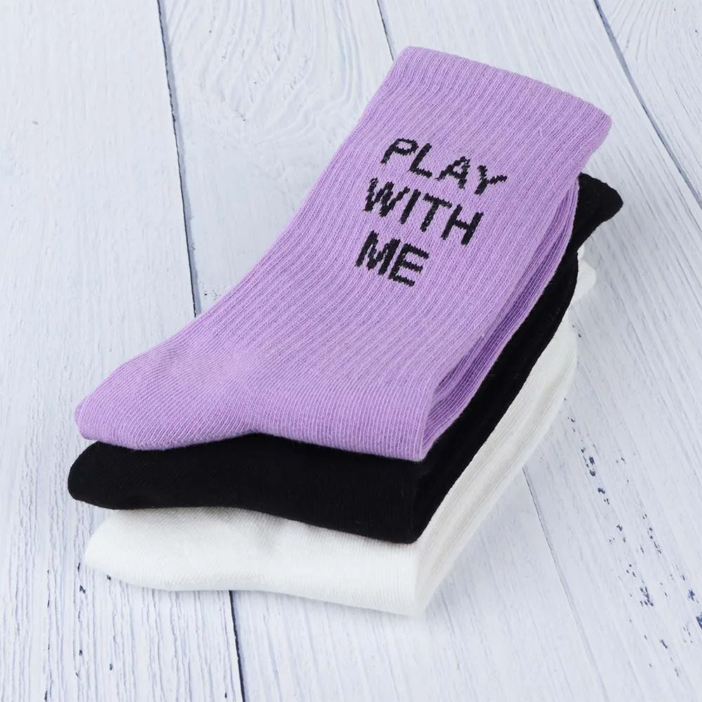 1 пара модных хлопковых дышащих повседневных носков с надписью «PLAY WITH ME» женские мягкие теплые удобные носки
