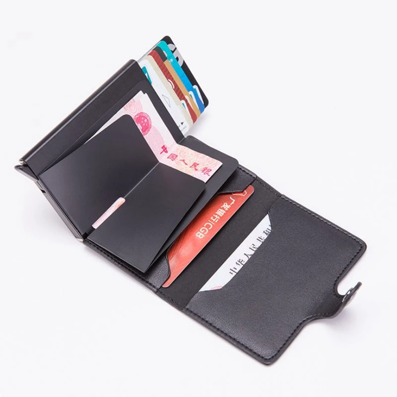 Автоматический мини-кошелек RFID из искусственной кожи, держатели для кредитных карт, алюминиевый сплав, противокражный чехол для ID карт