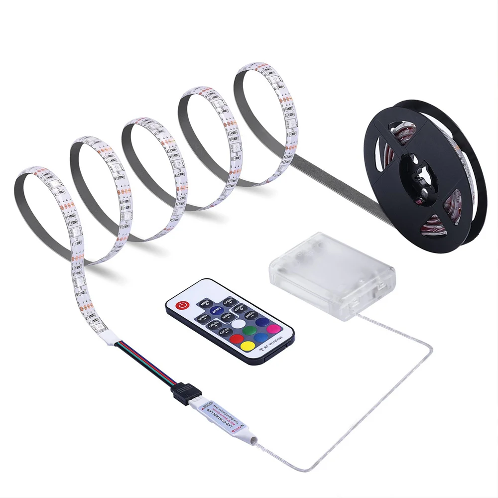 Лента RGB Светодиодная лента на батарейках SMD 5050 Ленточные огни водонепроницаемый ИК RF пульт дистанционного управления 3AA питание от аккумулятора Fita светодиодные ленты e