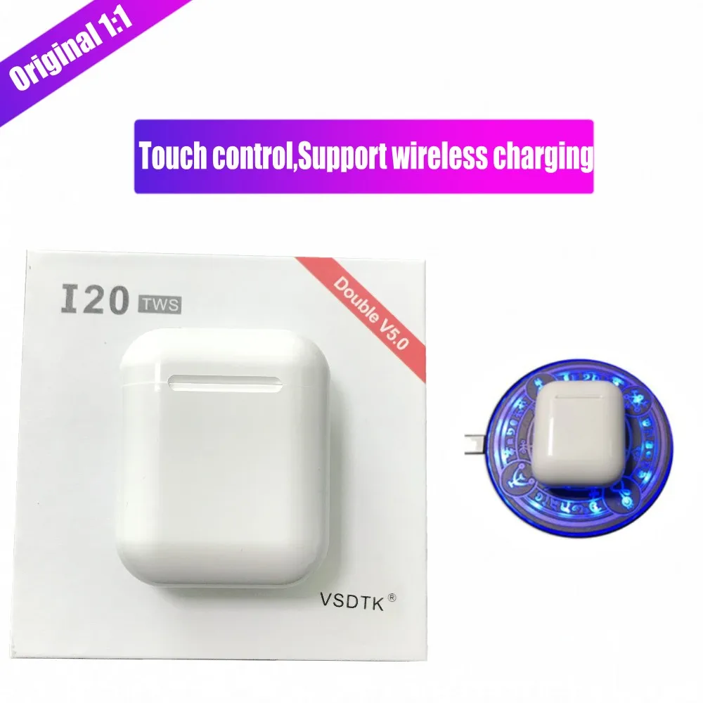 

Original i20 TWS +Touch function +wrieless charging Bluetooth 5.0 Earphone 4D Bass Sound headset PK W1 chip i10 i15 i80 i100 TWS