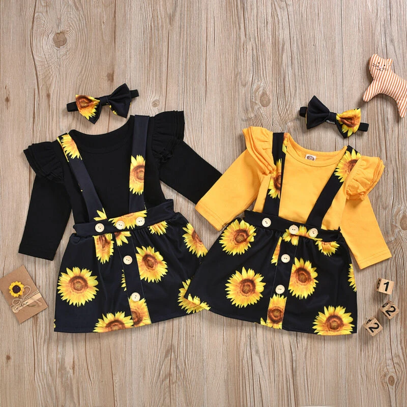 baby clothing set red	 Citgeett Autumn 0-24M 3PCS Newborn Baby Girl Infants Clothes Cotton Romper Sunflower Skirt Outfits Set baby knitted clothing set