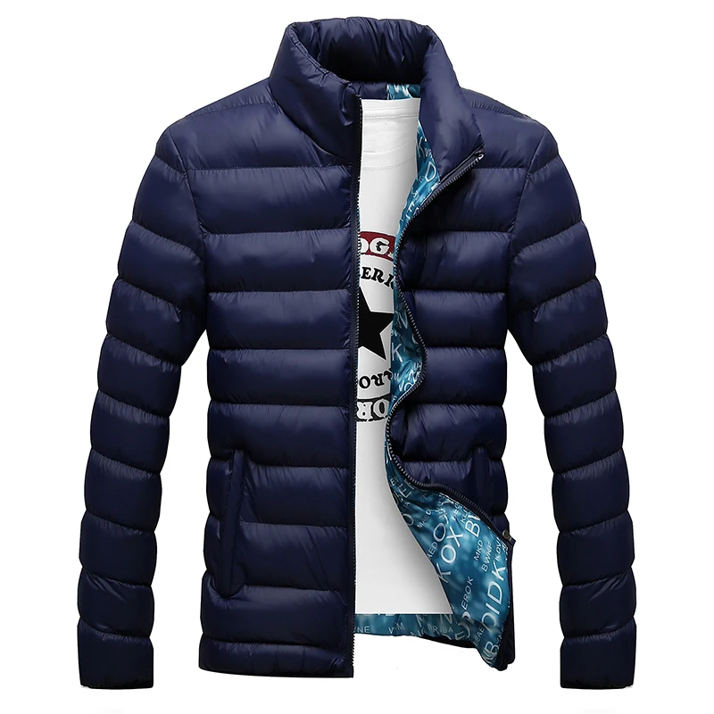 Зимняя мужская куртка Стильная верхняя одежда мужская парка со стоячим воротником мужская однотонная плотная куртка и пальто мужские зимние парки размера плюс - Цвет: dark blue