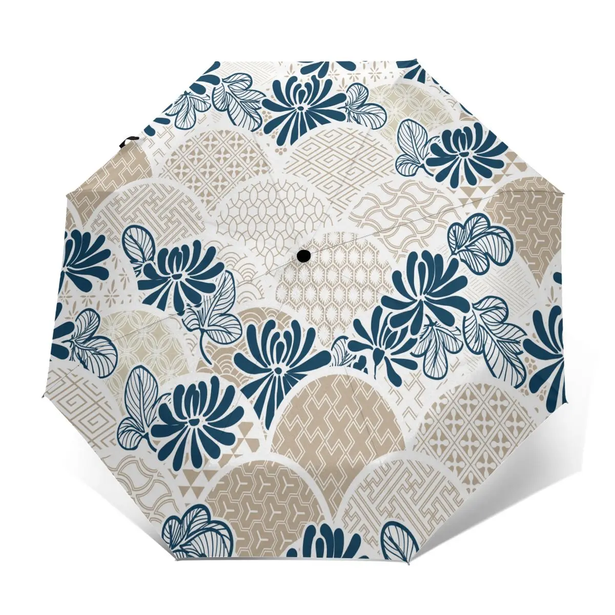 Wind Resistant Fully-Automatic Umbrella Japanese Chrisantemum Flower Traditional Rain 3 Folding Parasol Travel Car | Дом и сад