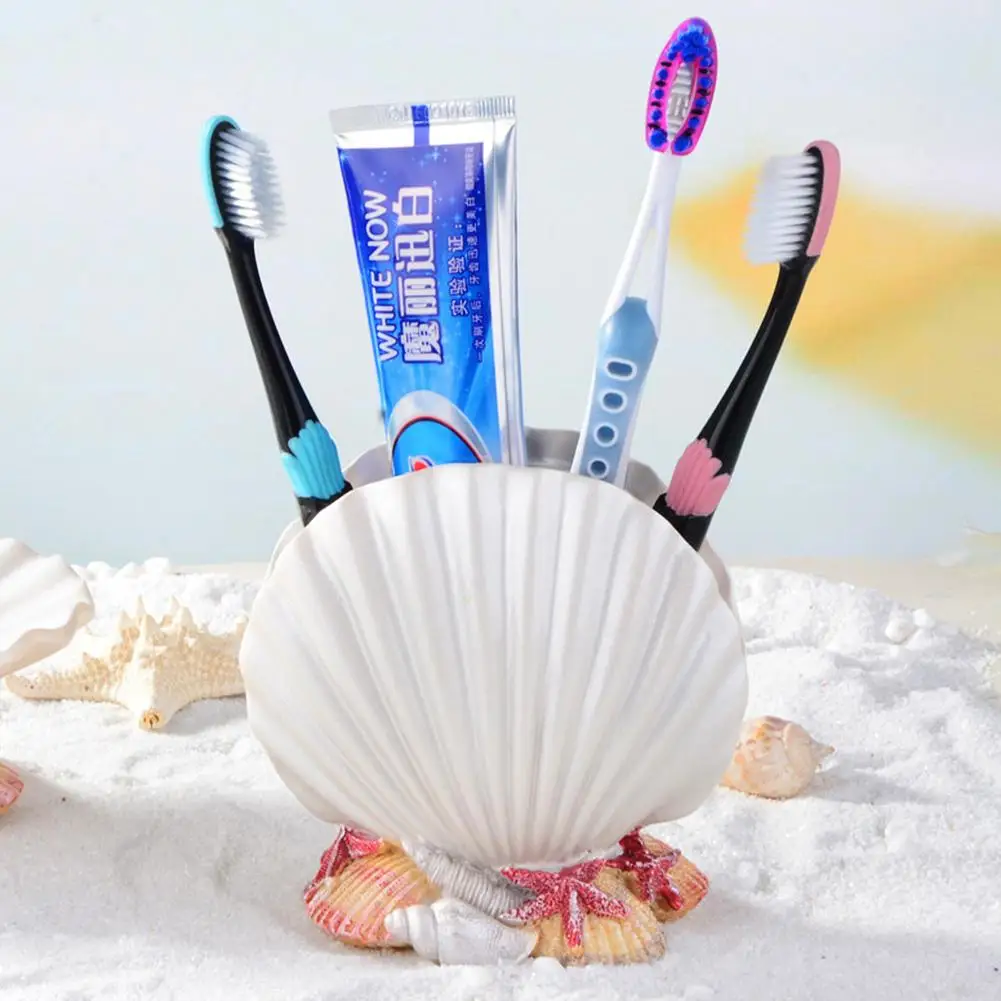 

Resin Shell Shaped Bathroom Toothpaste Toothbrush Holder Storage Rack Organizer Storage Rack Dispense Toothbrush Stand