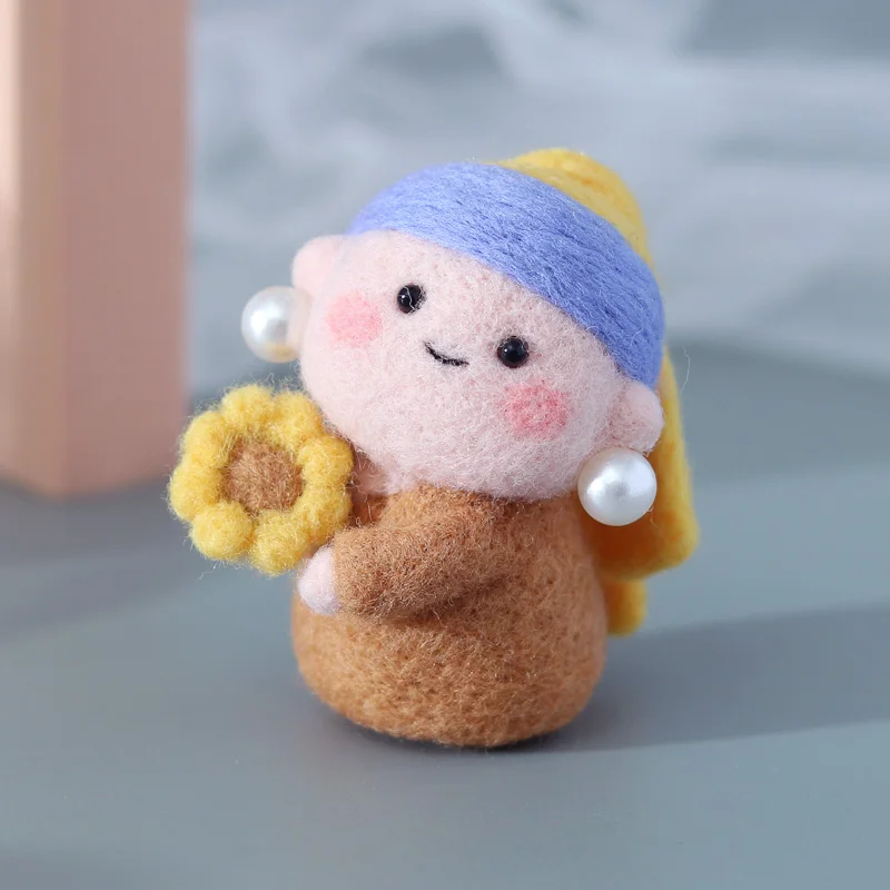 Needle Felting Kit Wool Felting Kit Non Finished DIY Handmade Kit Pearl Girl Wool Needle Felt Kit Cartoon Human Poked Felting For Women Beginner Gift