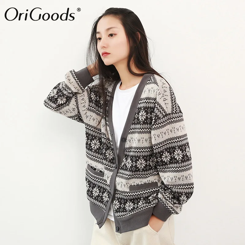

OriGoods Women Cardigan Sweater Acrylic Loose Casual Knitted Sweater Women 2019 Autumn Cardigan Vintage Long sleeve Tops H061