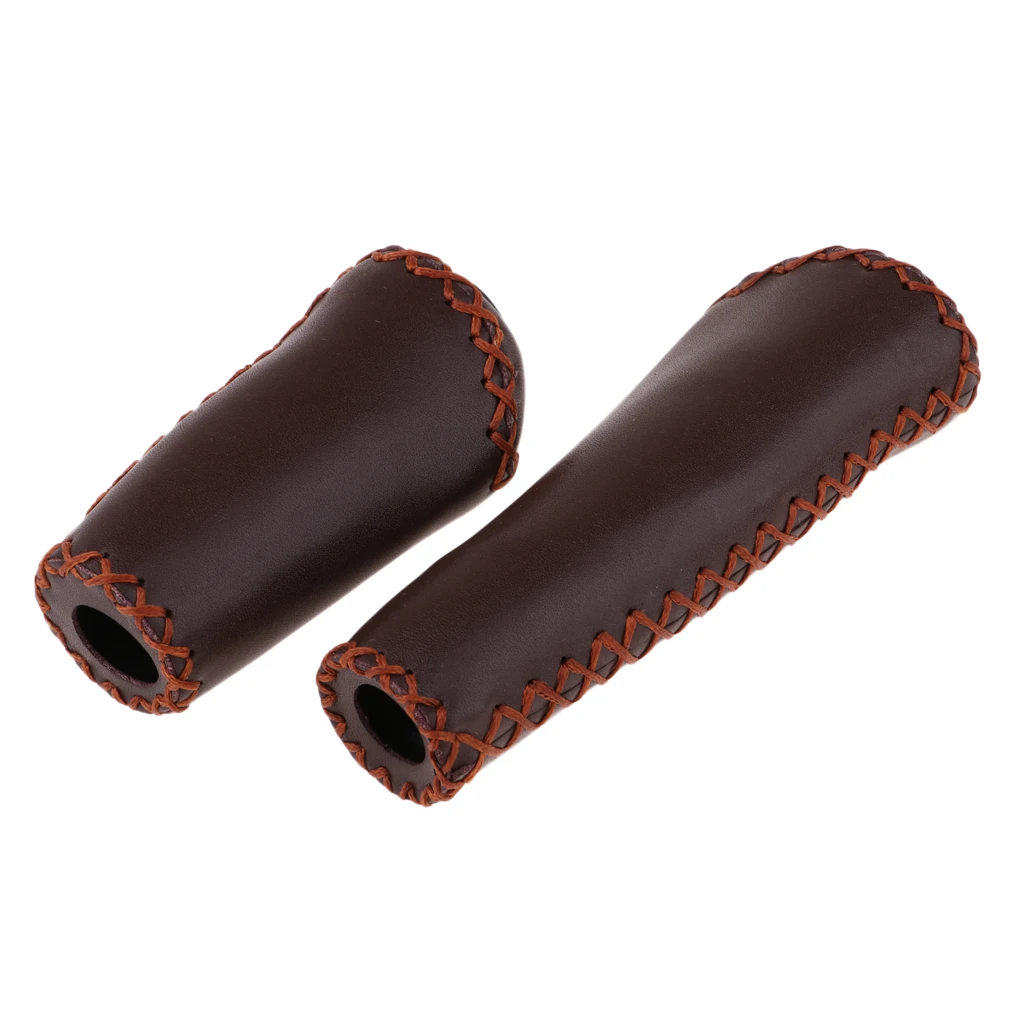 Dark brown 2 шт ручки на руль, кожаный защитный чехол для велосипеда - Цвет: Dark brown