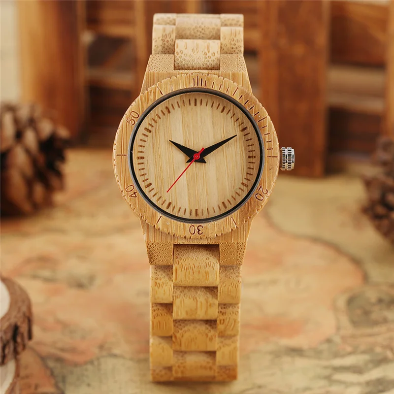 Vintage Wooden Clock Compass Skull Dial Lady Wrist Watches Quartz Analog Movement Clock Fashion Wood Bangle Full Bamboo Strap
