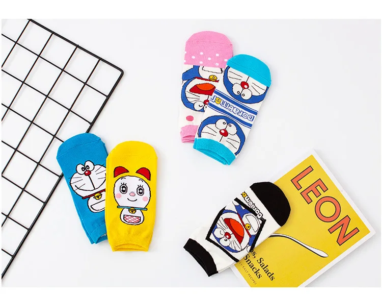 Носки с принтом Аниме Doraemon женские хлопковые носки Dorami милые забавные Повседневные Удобные весенне-летние японские спортивные дышащие носки