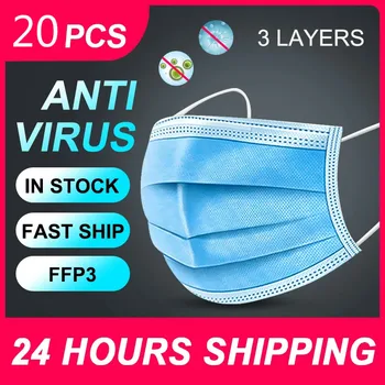 

20 pcs/Bag 3 Layer Non-woven Dust Mask Thickened Disposable Mouth Mask Features as KF94 FFP2