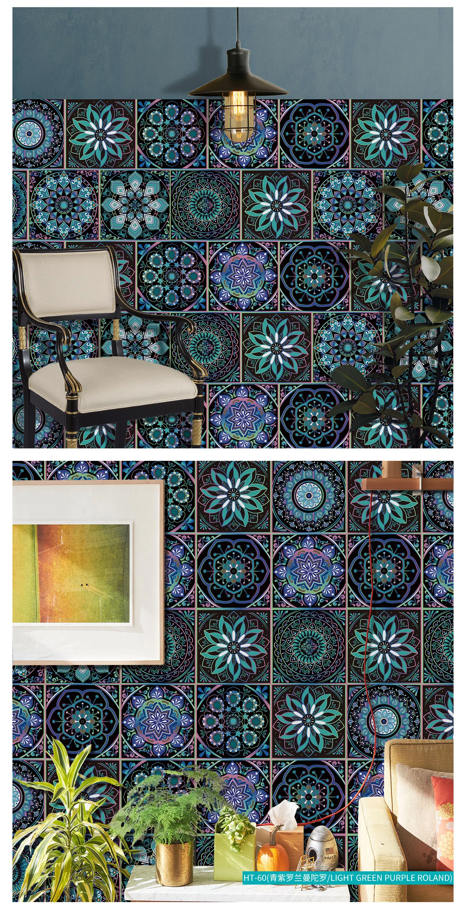 10 Stück Mandala Fliesenaufkleber selbstklebende Küche Badezimmer Wand dekorative Kunst Aufkleber können abgezogen und geklebt werden wasserdichte PVC-Dickfolie – Detail 18