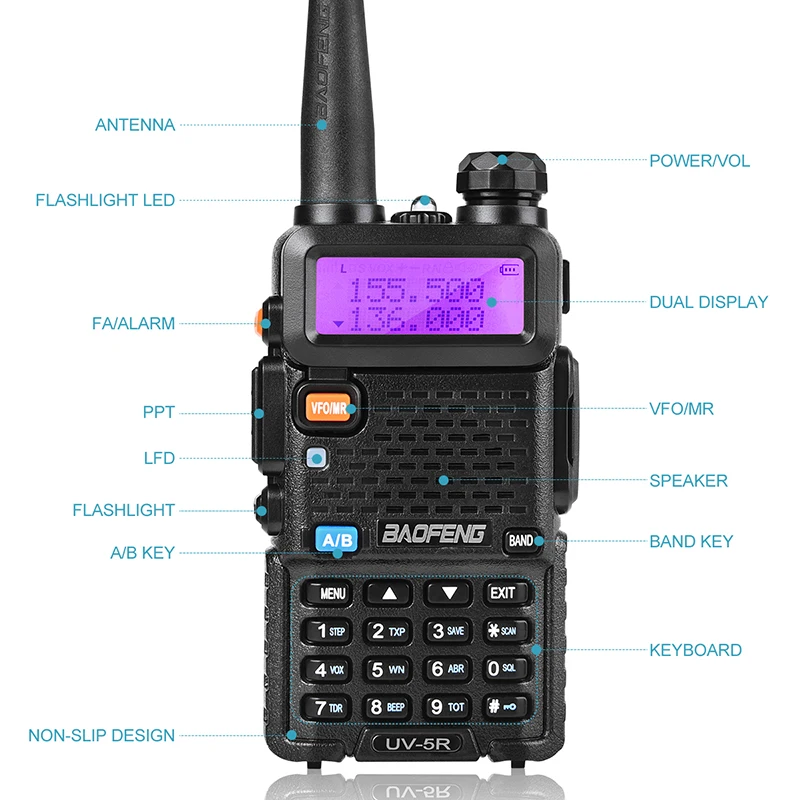 Baofeng UV-5R dual band walkie talkie radio dual display 136-174/400-520mHZ 5W two way radio with free earpiece BaoFeng UV 5R