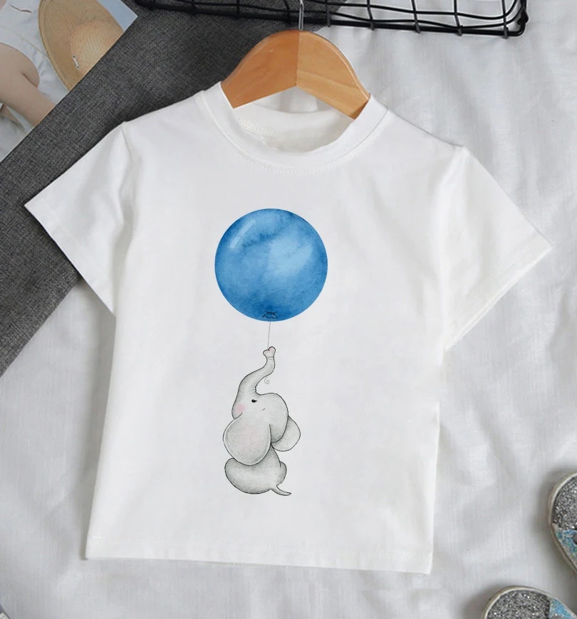 Children t shirt 3 Color Elephant Funny Kawaii Girls Clothes Streetwear Boys Shirts Round Neck Baby Girl Tops Cartoon Casual Kids T-shirt Fashion