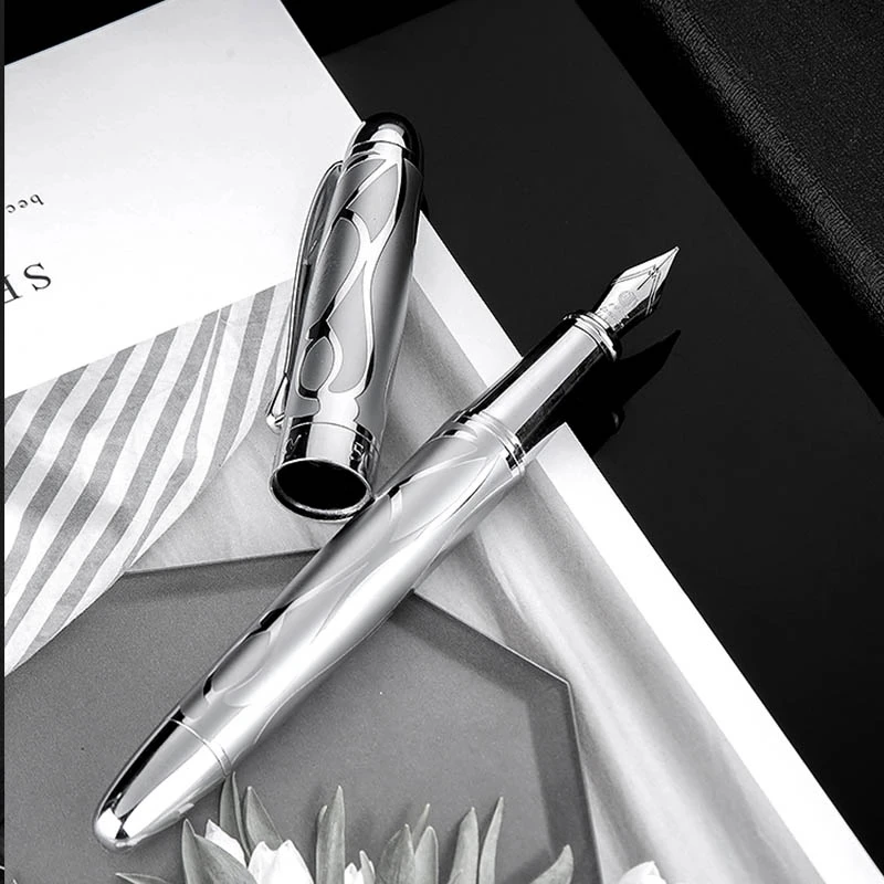 HD Metal Silver Fountain Pen Ink Pen Renais-sance 5010 Iridium EF/F Nib Office school supplies penna stilografica Writing Gift