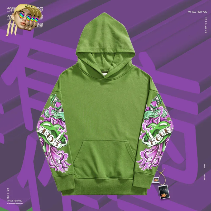 Классическая уличная одежда, толстовки с капюшоном, с рисунком, с двойным рукавом, фиолетовая, с принтом, Ins, модный принт, ткань, пальто оверсайз - Цвет: Mint Green