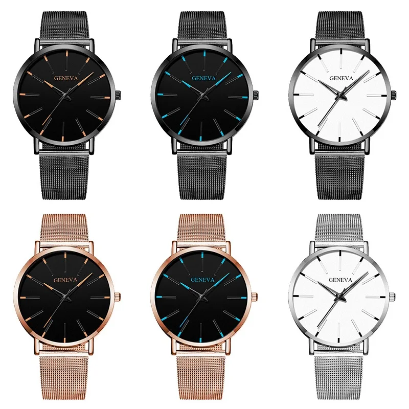 GENEVA, мужские часы, ультра-тонкие, деловые, мужские часы, кварцевые, с сетчатым ремешком, простые наручные часы, мужские часы, Relojes masculino