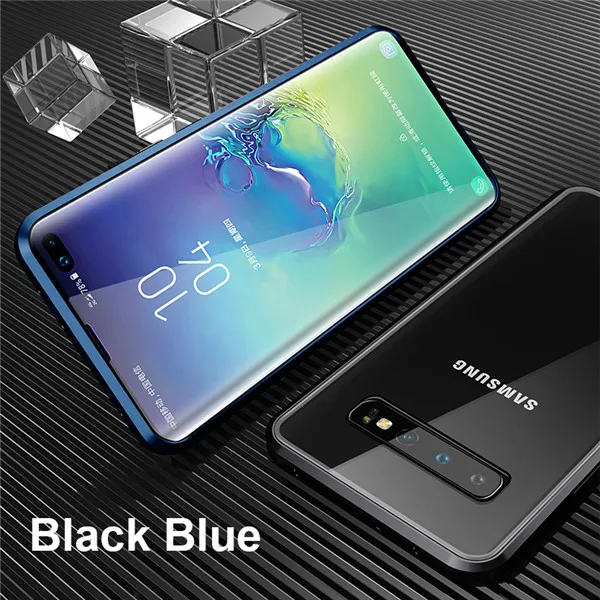 Прозрачный чехол S9 для samsung S10 5G чехол с магнитным металлическим стеклом задняя крышка тонкий чехол для samsung Galaxy S8 S10 Plus S10E Funda - Цвет: Black Blue