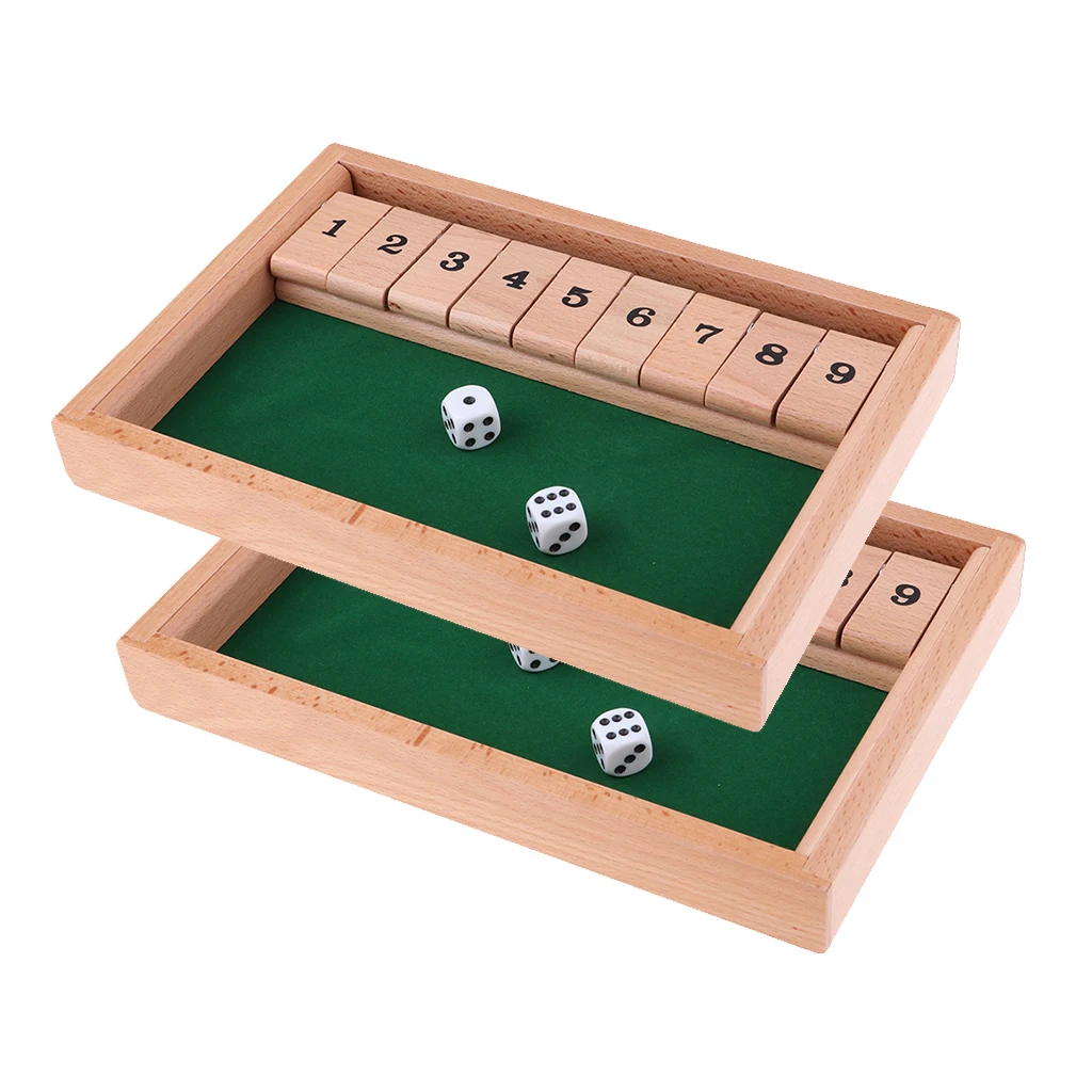 2Pcs Wood Deluxe Shut The Box Drinking Game Dice Toy 1-9 Number Xmas Gift