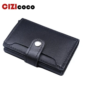 

New style Hasp Genuine Leather Card holder RFID block reading men's Metal Credit Card Holder Men Women Anti-theft Card Wallet