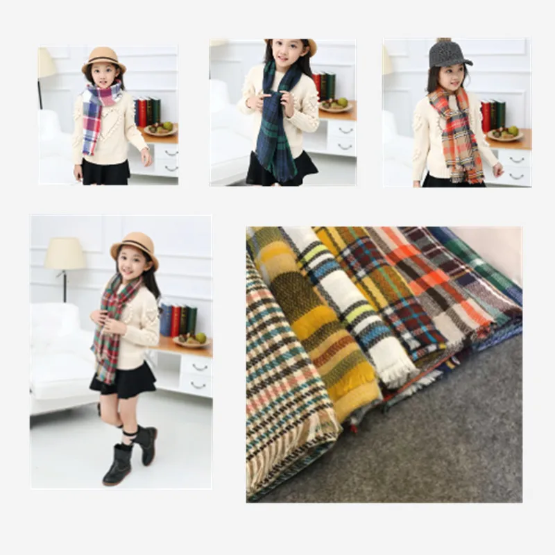 Брендовый зимний шарф-одеяло для девочек; клетчатый кашемировый Детский шарф-шаль; пончо и накидки; шерстяной детский дизайнерский длинный шарф для мальчиков