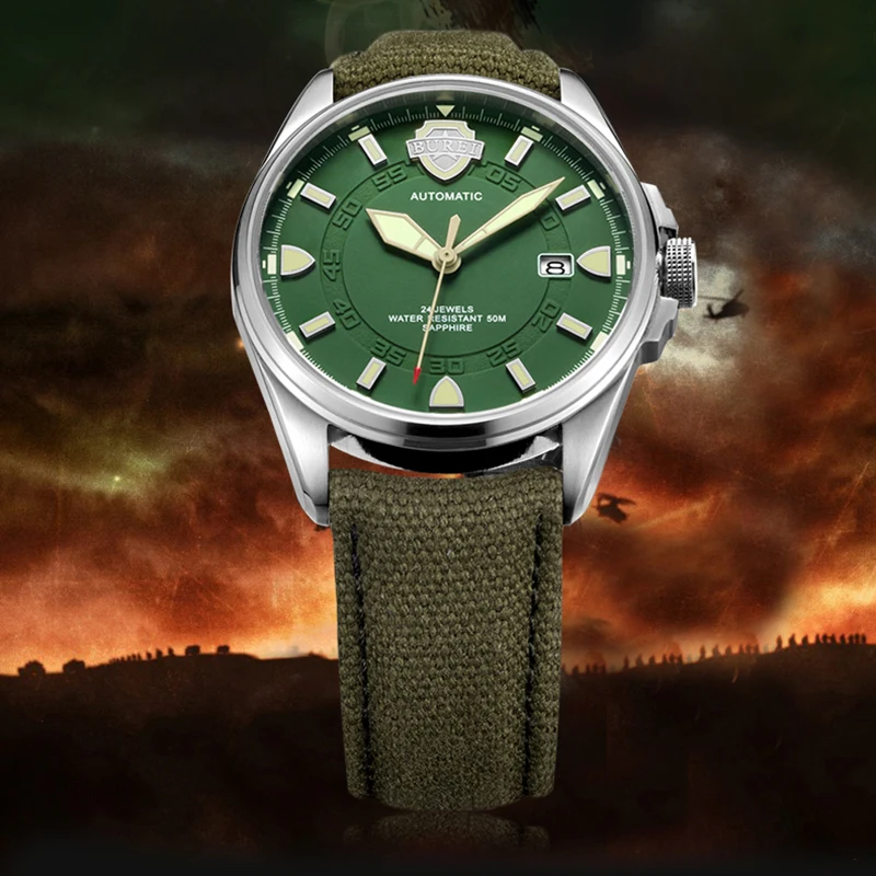 Luxury Brand Men Automatic Watch Sapphire ArmyGreen Military Mechanical Watch for Men Canvas Relogio Masculino 2021 H4f2db09098f544fa886a8e4c8c07afc4i