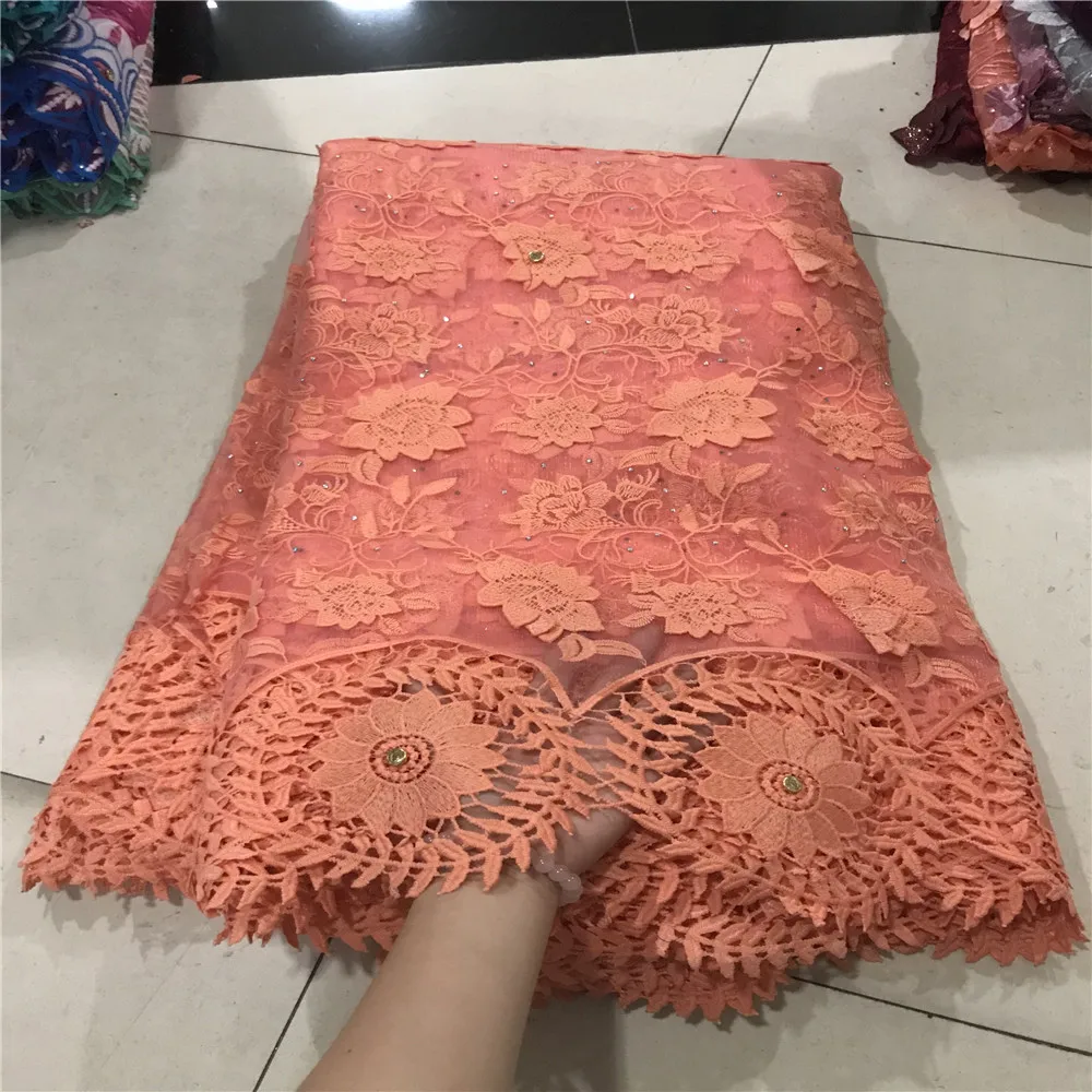 Good quality big pary polyester tulle net flower lace embroidered fabric lilac color - Цвет: 5