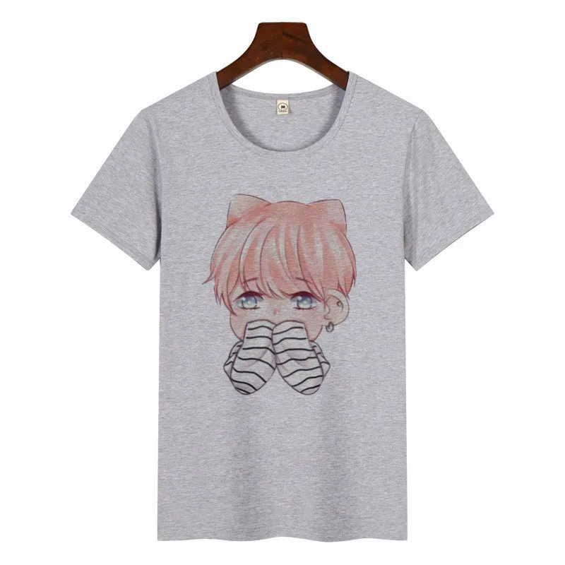 Женская футболка SUGA JIMIN с принтом альбома женская футболка в Корейском стиле Harajuku футболка Kawaii с графическим принтом из мультфильма Повседневная футболка - Цвет: p1487D-grey