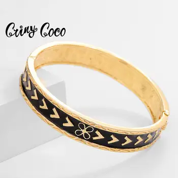 

Cring Coco Fashion Bracelets for Women Trendy Black Enamel Gold Color Original Design Hawaiian Polynesian Bracelet Bangle New