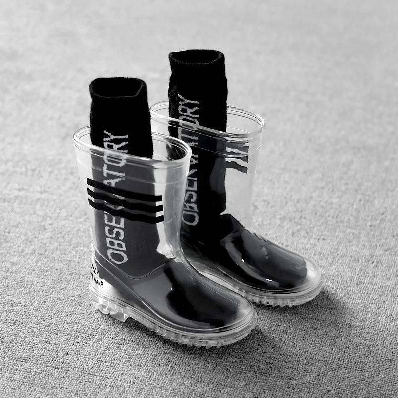 Всесезонная детская водонепроницаемая обувь прозрачные резиновые сапоги для девочек и мальчиков Водонепроницаемая нескользящая резиновая детская водонепроницаемая обувь детские резиновые сапоги