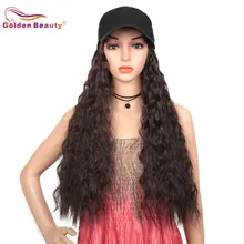 Длинные кудрявые синтетические парики для женщин, парик для наращивания волос со шляпой, парик, все-в-одном, Женская бейсбольная кепка, Золотая красота