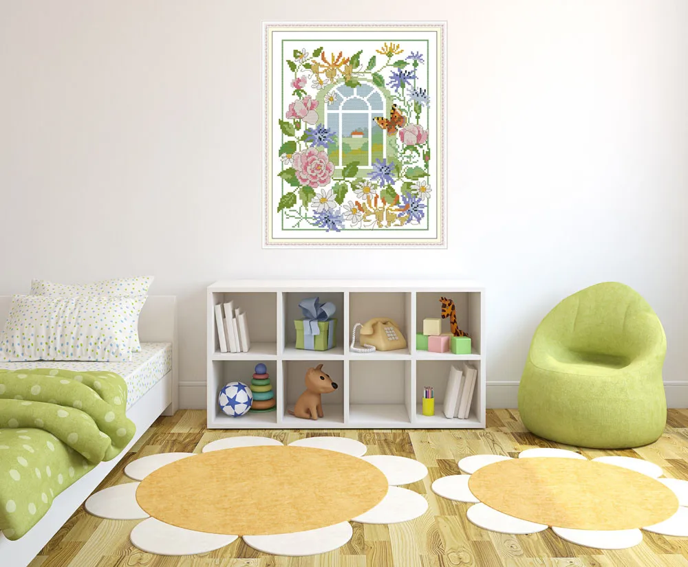 The Four Seasons Scenery Window Cross-stitch Embroidery sets with Printed Pattern Paintings DMC 11CT and 14CT Cross Stitch Kits